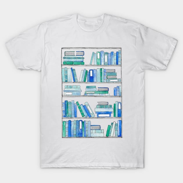 Blue Bookcase T-Shirt by BiblioartsbyEmma